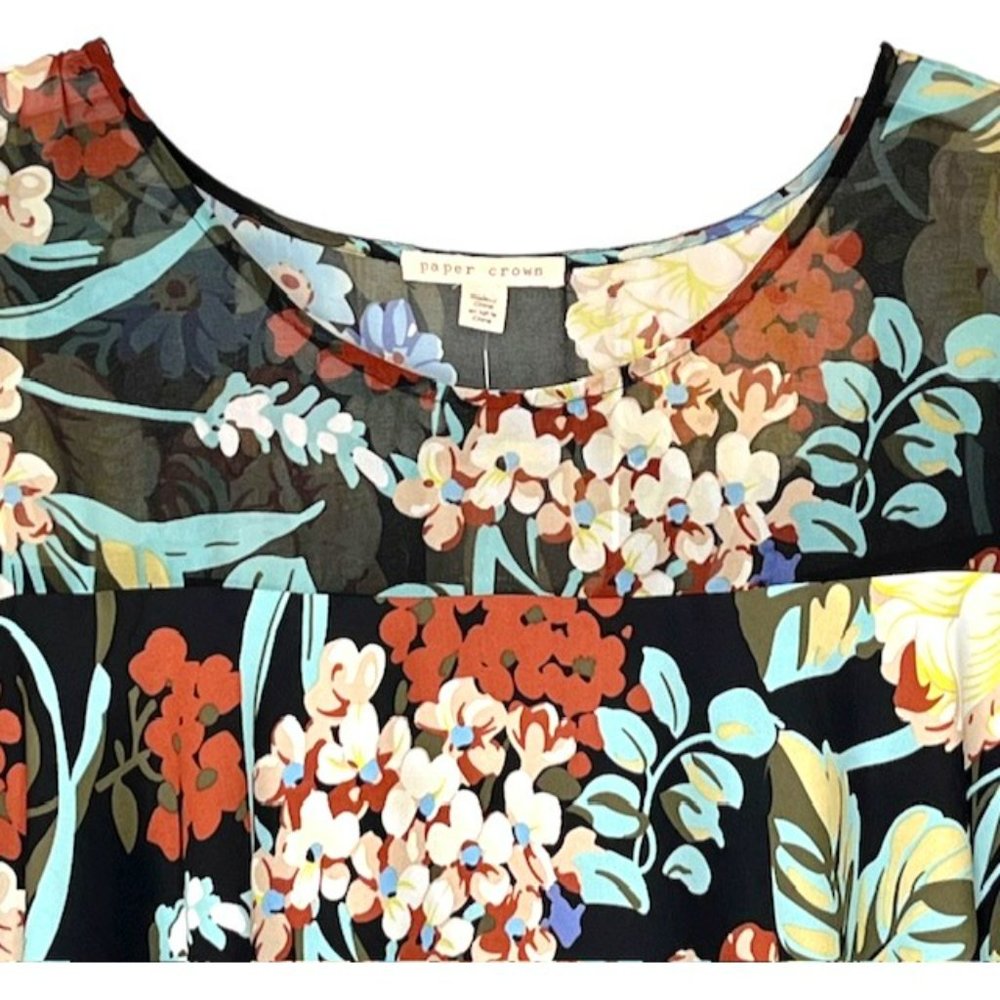 Paper Crown Anthropologie Endora Floral Dress - Black, Yellow, Blue, Red - LP - Picture 5 of 13